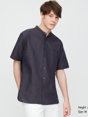 Men Linen Cotton Short-sleeve Shirt