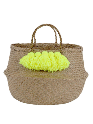 Neon Yellow Tassel Basket