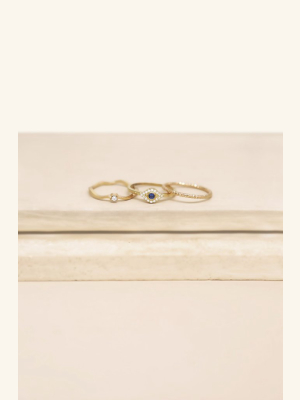 Dainty Crystal Trio 18k Gold Plated Ring Set