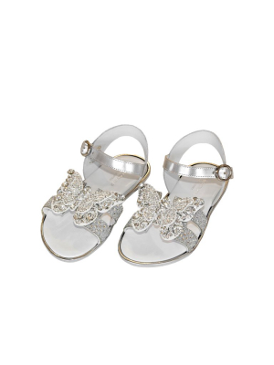 Crystals Embellished Butterfly Decoration Leather Sandal