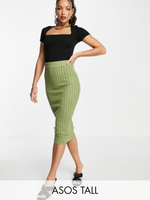 Missguided Tall Cable Knit Skirt In Khaki