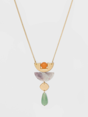 Semi-precious Red Aventurine And Lilac Jade With Worn Gold Necklace - Universal Thread™ Gold