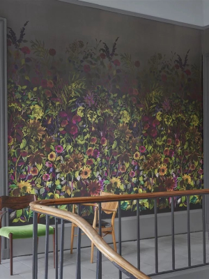 Indian Summer Wall Mural In Graphite From The Zardozi Collection By Designers Guild