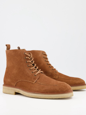 Walk London Slick Heritage Lace-up Boots In Tan Sude