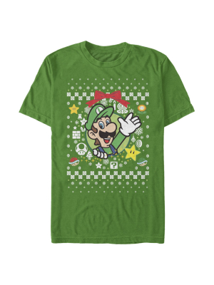 Men's Nintendo Ugly Christmas Luigi Wreath T-shirt