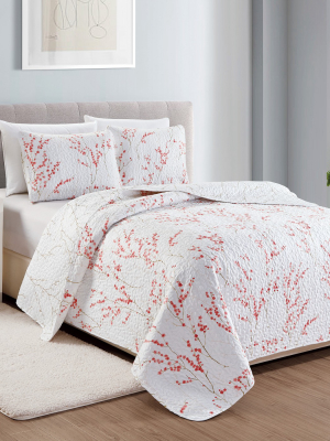 Great Bay Home Sakura Floral Printed Quilt Set