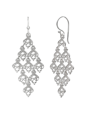 Filigree Drop Kite Earring In Sterling Silver - Silver (40mm)