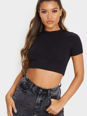 Black Basic Cotton Cropped T Shirt