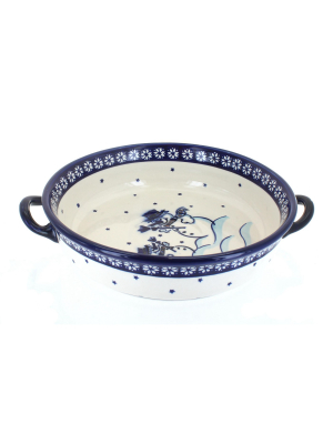 Blue Rose Polish Pottery Frosty Friend Round Casserole With Handles