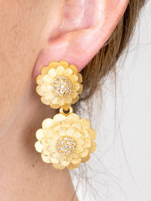 Gold & Crystal Flower Drop Earrings