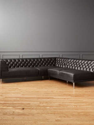 Savile Black Leather Tufted Sectional Sofa