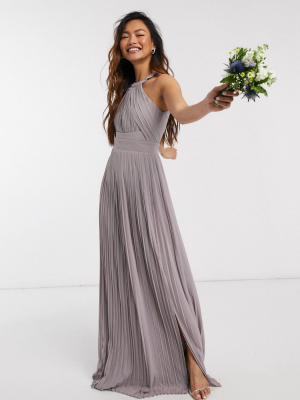 Tfnc Bridesmaid Exclusive Pleated Maxi Dress In Gray