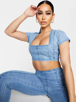 Shape Vintage Denim Seam Detail Underbust Crop Top