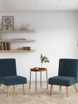 Set Of 2 Webster Button Tufted Armless Chair Textured Chenille Navy Blue - Handy Living