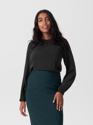 Patricia Long Sleeve Gathered Neck Blouse - Black