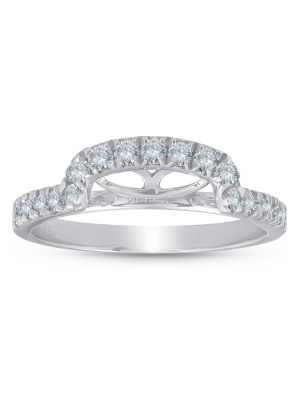 Pompeii3 1/2 Ct Diamond Curved Notch Wedding Ring Matching Engagement Band 14k White Gold