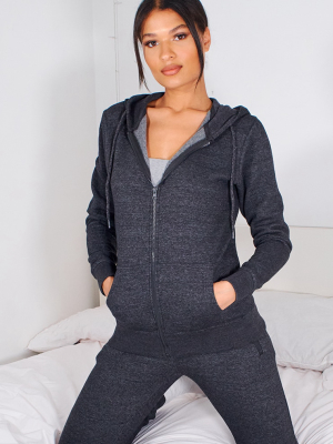 Charcoal Grey Zip Through Pocket Hoodie