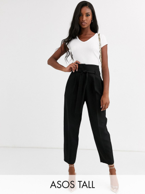 Asos Design Tall Tailored Tie Waist Tapered Ankle Grazer Pants