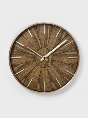16" Segmented Walnut Brass Wall Clock Brown - Project 62™