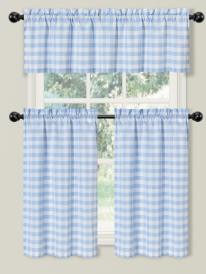 Kate Aurora Living Country Farmhouse Blue Plaid Gingham 3 Pc Kitchen Curtain Tier & Valance Set