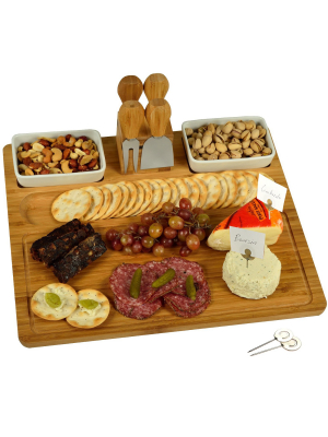 Picnic At Ascot Large Bamboo Cheese Board/charcuterie Platter With Tools, Bowls, & Markers
