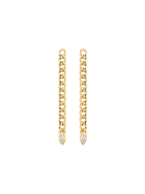 14k Medium Curb Chain Link Drop Earrings With Pear Diamonds