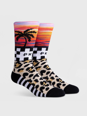 Pkwy Men's Leopard Print Mash Crew Socks - L