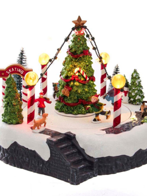 Kurt Adler 7" Battery-operated Musical Led Ice Rink With Tree Table Piece