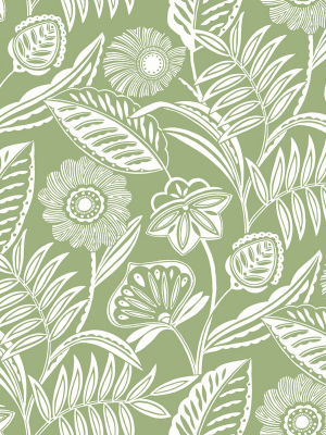 Alma Tropical Floral Wallpaper In Green From The Pacifica Collection By Brewster Home Fashions