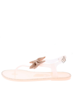 Madeline220 Nude Sparkle Bow Flat Thong Sandal