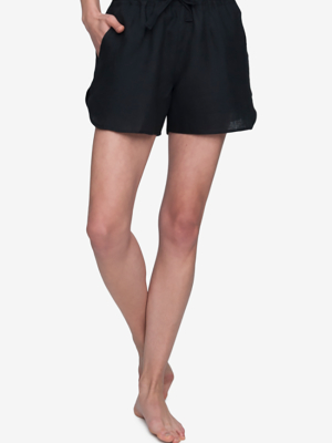 Curved Hem Short Black Linen