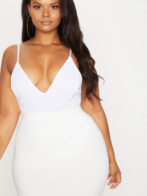 Plus White Strappy Plunge Bodysuit