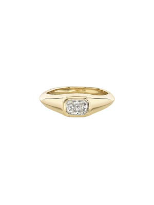 Knife Edge Radiant Cut Diamond Signet Pinky Ring - Yellow Gold