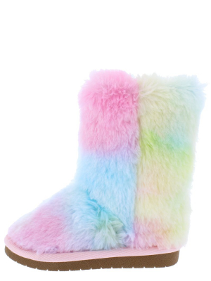 Alice9k Pink Multi Faux Fur Pull On Kids Boot