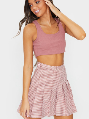 Pink Check Pleated Skater Skort