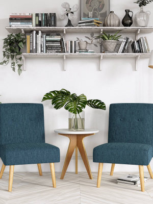 Set Of 2 Webster Button Tufted Armless Chair Herringbone Caribbean Blue - Handy Living