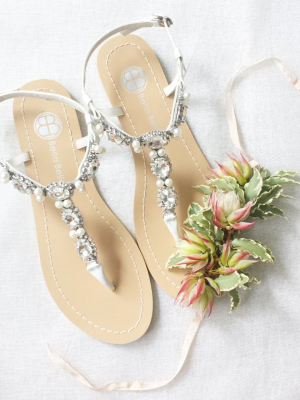 White Leather Pearl Wedding Sandals Blue Bottom Bridal Shoes