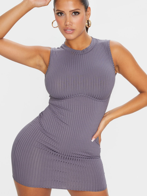 Shape Charcoal Rib Underbust Detail Bodycon Dress