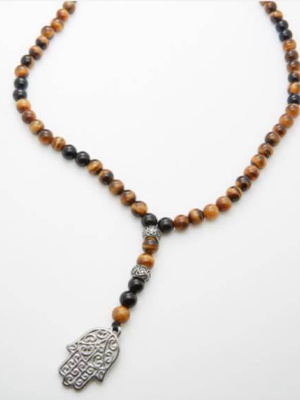 Jean Claude Tiger Eye Stone Spiritual Stainless Steel Necklace