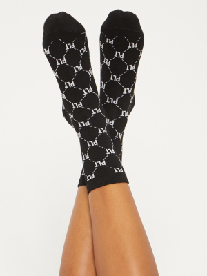 Prettylittlething Black Logo Print Socks