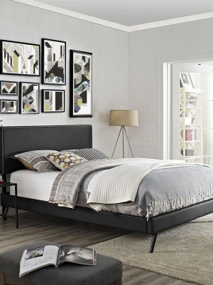 Lyka Full Vinyl Platform Bed With Round Splayed Legs