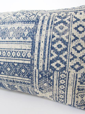 Blue & off-white southwestern Extra Long Lumbar Pillow - 14x36