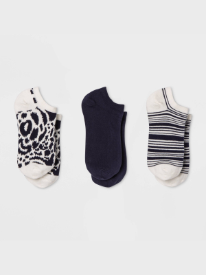 Women's Animal 3pk Low Cut Socks - A New Day™ Cream/navy 4-10