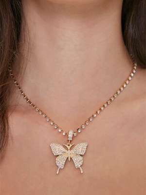 Rhinestone Butterfly Pendant Necklace