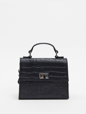 Asos Design Leather Cross Body Croc Mini Satchel Bag