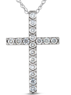 Pompeii3 3/4 Ct Lab Created Diamond Cross Pendant White Gold Igi Certified Necklace (hi/si)