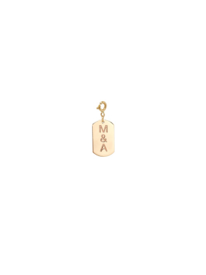 14k Small Dog Tag Charm With Engraved Initials On Spring Ring