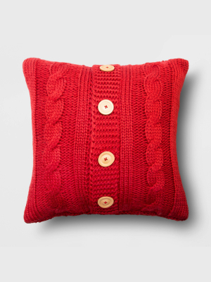 18"x18" Holiday Cable Knit Square Throw Pillow With Wood Buttons - Threshold™