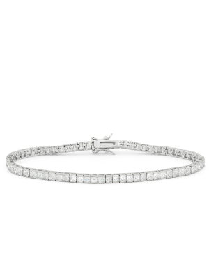 2.5mm Square-cut Cubic Zirconia Tennis Bracelet In Sterling Silver