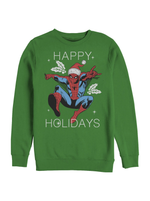 Men's Marvel Spider-man Happy Holidays Santa Hat Vintage Sweatshirt